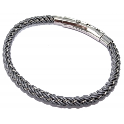 Bracelet acier caoutchouc gris et cable