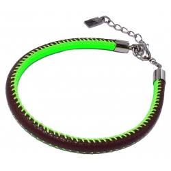 Bracelet acier et cuir 17+3cm vert et marron