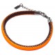 Bracelet acier et cuir 17+3cm orange et noir*