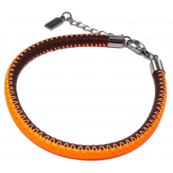 Bracelet acier et cuir 17+3cm orange et noir*