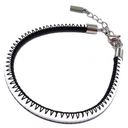 Bracelet acier et cuir 17+3cm noir et blanc