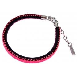 Bracelet acier et cuir 17+3cm rose et noir