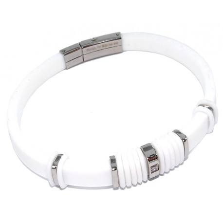 Bracelet acier et silicone blanc zircon