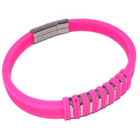 Bracelet acier et silicone fuchsia