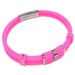 Bracelet acier et silicone fuchsia zircon