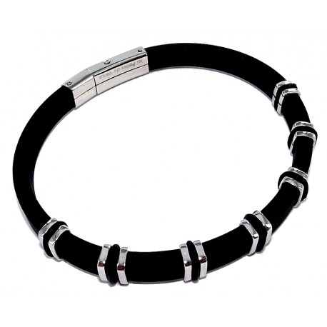 Bracelet acier et silicone noir