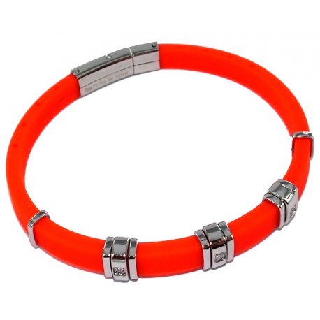 Bracelet acier et silicone orange zircons