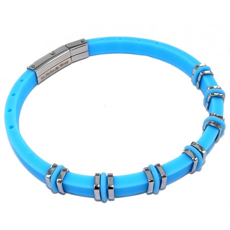 Bracelet acier et silicone turquoise