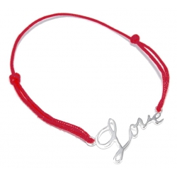 Bracelet argent 0.9g coton rouge réglable love