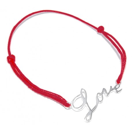 Bracelet argent 0.9g coton rouge réglable love