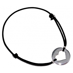 Bracelet argent 1.2g elastique noir coeur