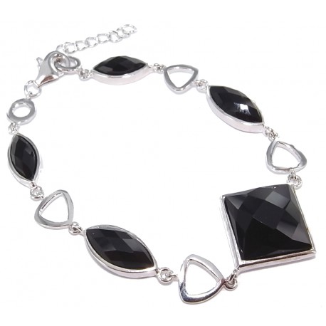 Bracelet argent rhodie 6g 19cm onyx