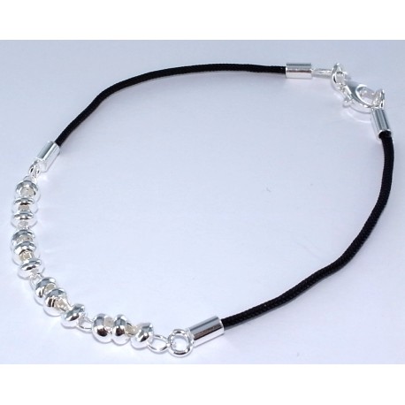 Bracelet argent 2,4g 18cm cordon noir