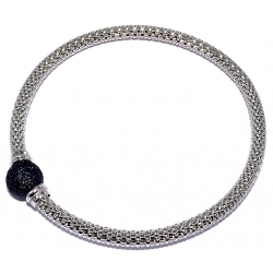 Bracelet argent rhodié 5,5g élastique boule poudre cristal noir