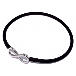 Bracelet infini argent rhodié 2g silicone noir 20 cm réglable