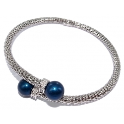 Bracelets argent bracelet argent rhodié 7g ouvrant perles imitation bleue