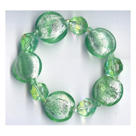 Bracelet elastique verre facon venise vert clair