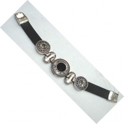 Bracelet métal cuir noir et strass