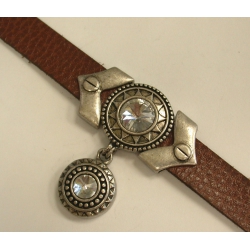 Bracelet métal cuir marron et strass