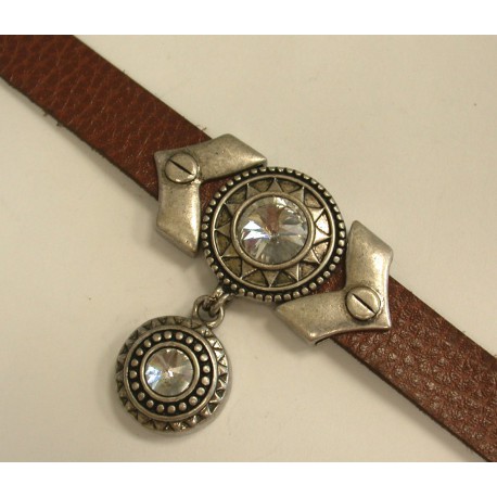 Bracelet métal cuir marron et strass