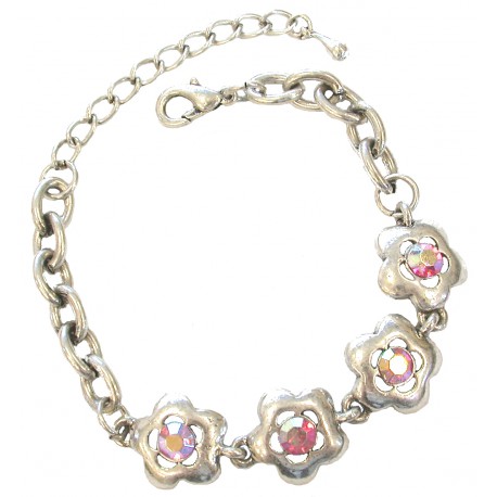 Bracelet fantaisie 18+4cm argenté et strass cour