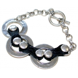 Bracelet fantaisie 19cm cuir et métal