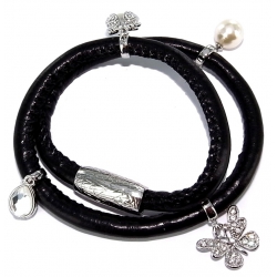 Bracelet/collier  fantaisie cuir 40cm strass perles imitation
