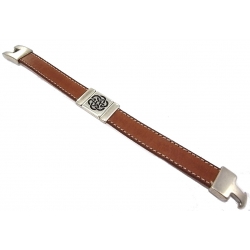 Bracelet cuir marron motif divers (photo non contractuelle) 18cm