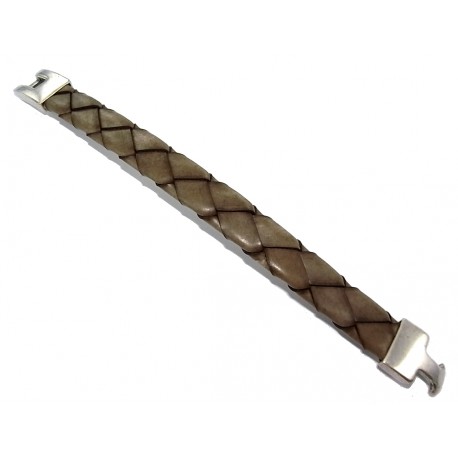 Bracelet cuir marron-vert  17cm