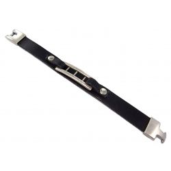 Bracelet cuir noir plaque ajourée 18cm