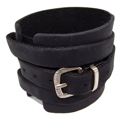 Bracelet de force cuir noir ajustable