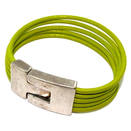 Bracelet cuir vert 16 cm