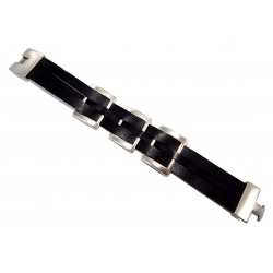 Bracelet cuir noir / carré de métal 18cm