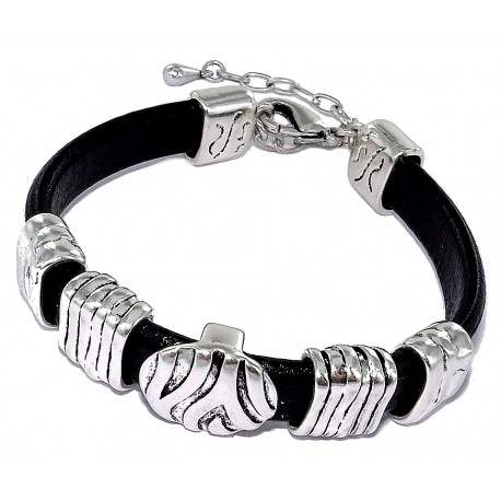 Bracelet fantaisie 19+4cm cuir et métal