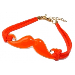 Bracelet fantaisie moustache cordon orange