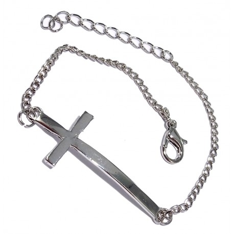 Bracelet fantaisie finition argentée croix