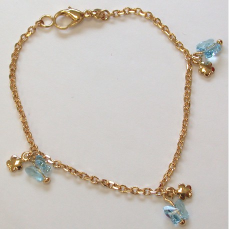 Bracelet plaqué or 18cm papillon cristal