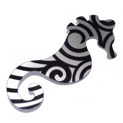 Broche  métal noir et blanc hippocampe