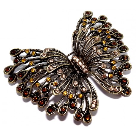 Broche fantaisie finition braonze papillon strass