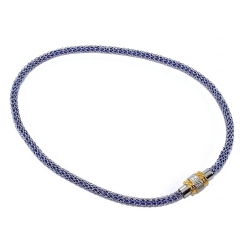 Collier acier l 316 40cm bicolore cristal bleu