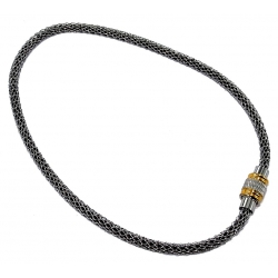 Collier acier l 316 40cm bicolore cristal noir