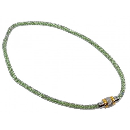 Collier acier l 316 40cm bicolore cristal vert