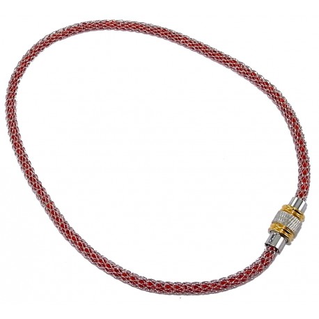 Collier acier l 316 40cm bicolore cristal rouge