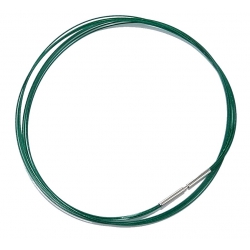 Collier acier 42 cm cable 5 rangs vert émeraude