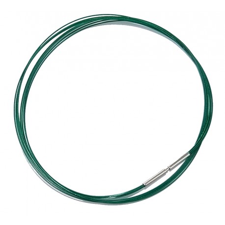 Collier acier 42 cm cable 5 rangs vert émeraude