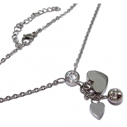 Collier acier coeur  45+5 cm strass