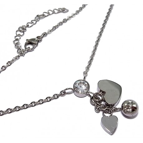 Collier acier coeur  45+5 cm strass