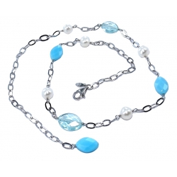 Collier argent rhodié 5g 40+5cm perle de culture/pâte de verre