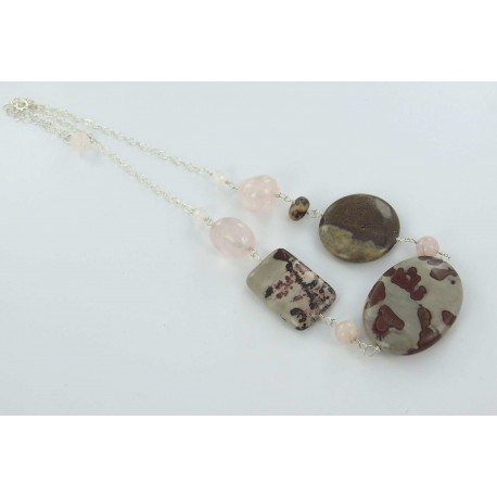 Collier argent 2.9g quartz rose 45+5cm