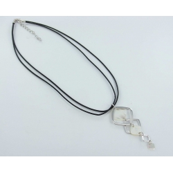 Collier argent rhodie 3g lien  cuir 40cm + 5cm nacre blanche